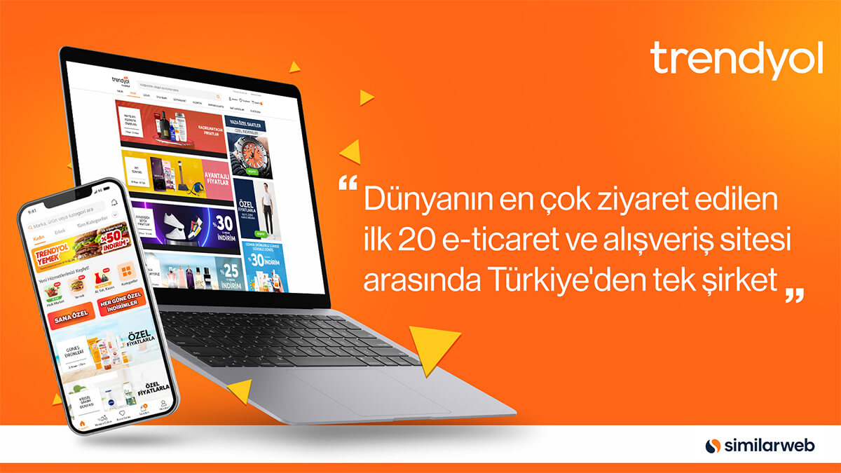 Trendyol, dünyanın en çok ziyaret edilen ilk 20 e-ticaret ve alışveriş sitesi arasındaki Türkiye’den tek şirket