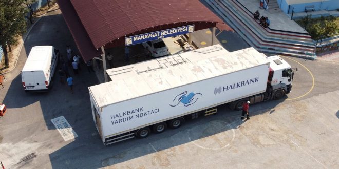 Halkbank, iki yardım tırıyla yangın mağdurlarının yanında